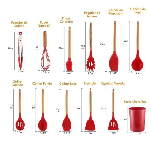 Kit de Utensílios de Silicone com 11 Peças